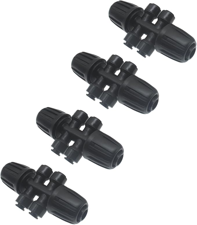 4pcs 1/2'' to 1/4'' Barbed Tee Quick Connector Push-to-Fit 6 Way Drip Irrigation Fittings
