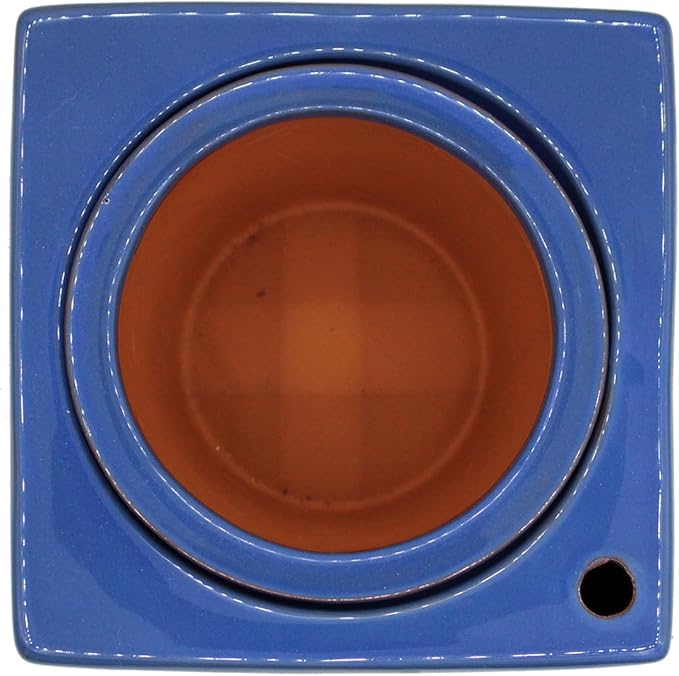 2-Pack Ceramic African Violet Self Watering Pot 6 Inch Square Pot 3.5 Inch Innter Pot Easy Fill Water Reservoir White Blue