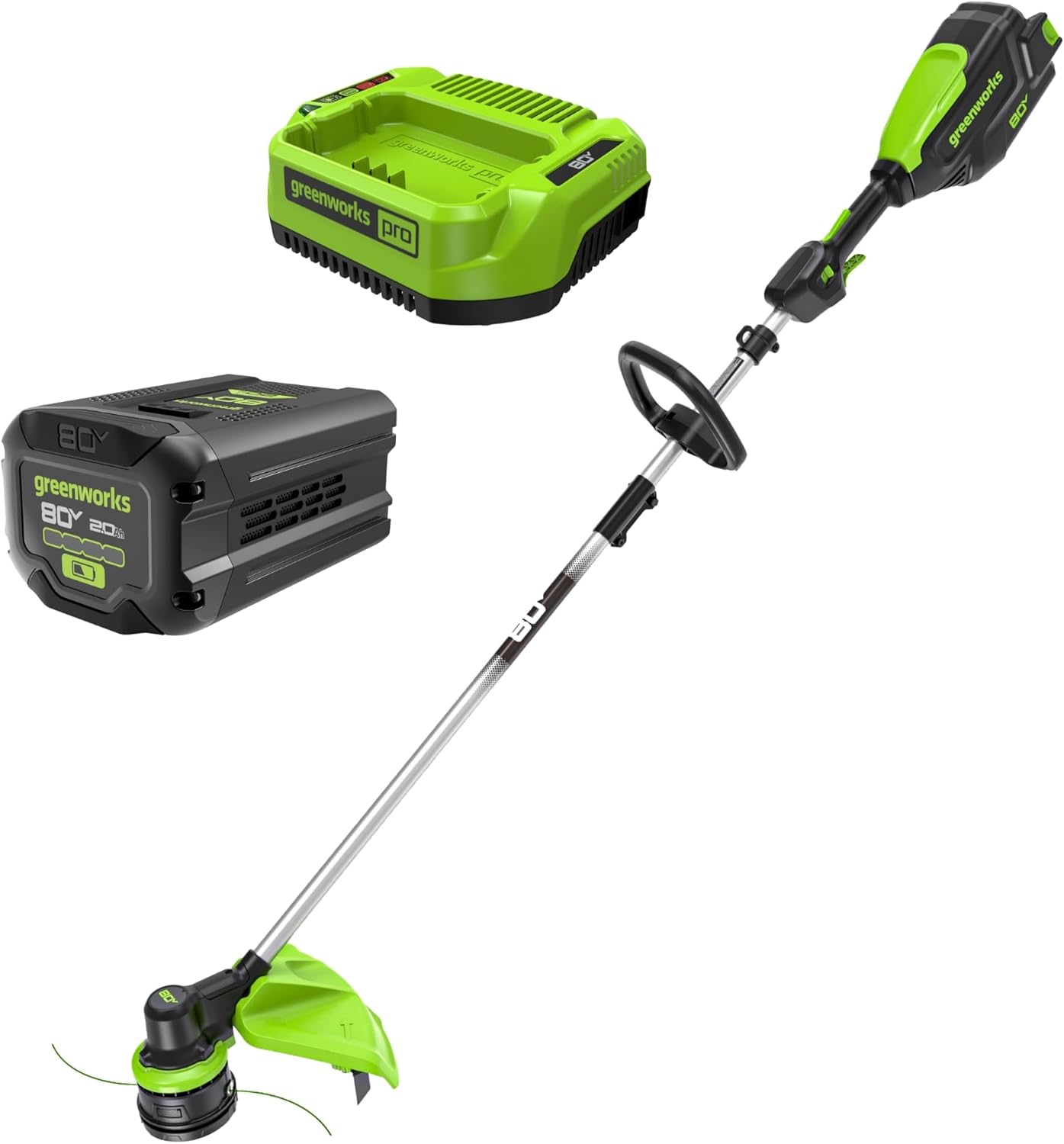 Greenworks 80V 16" Brushless Cordless String Trimmer, 2.0Ah Battery and Charger Included