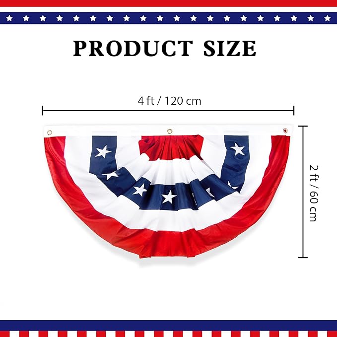 2x4 Ft American Bunting Flags Outdoor, USA Pleated Fan Flag for Outside, 4th of July Decorations Memorial Day Patriotic Flags Bunting Outdoor Indoor Decor (Set of 8)