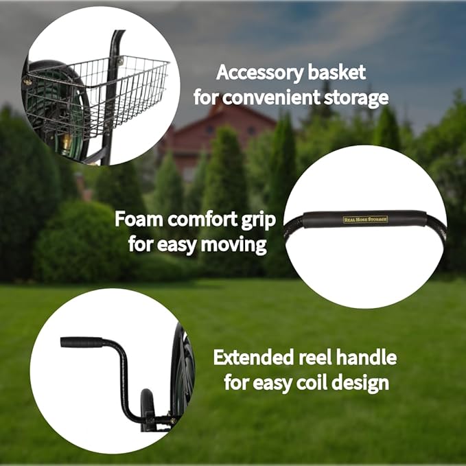 Heavy Duty Hose Cart with Wheels – Garden Hose Holder, Hose Reels for Outside, Metal Hose Reel Cart, 200ft Capacity