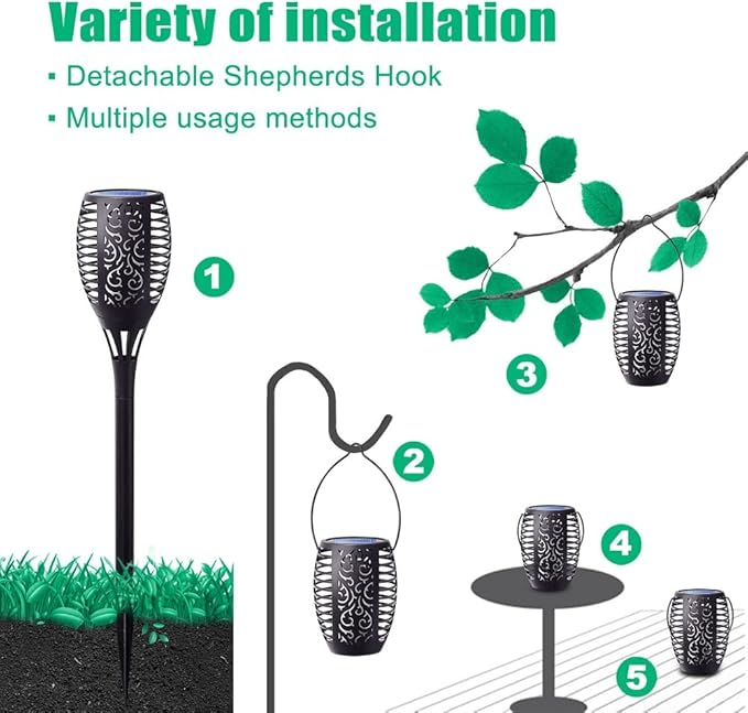 4Pack Solar Torch Light with Flickering Flame, Upgraded 3in1 Solar Lights Outdoor Hanging Lantern, Waterproof Landscape Decoration Lighting for Garden Yard Pathway Driveway, Auto On/Off