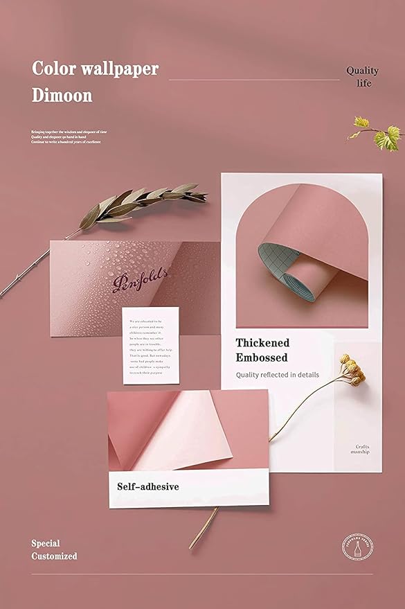 Dimoon 394''x17.7'' Pink Peel and Stick Wallpaper Contact Paper Modern Self Adhesive Wall Paper Removable Renter Friendly Textured Solid Color Shelf Cabinet Vinyl Roll (394''x17.7'',Rose Pink)