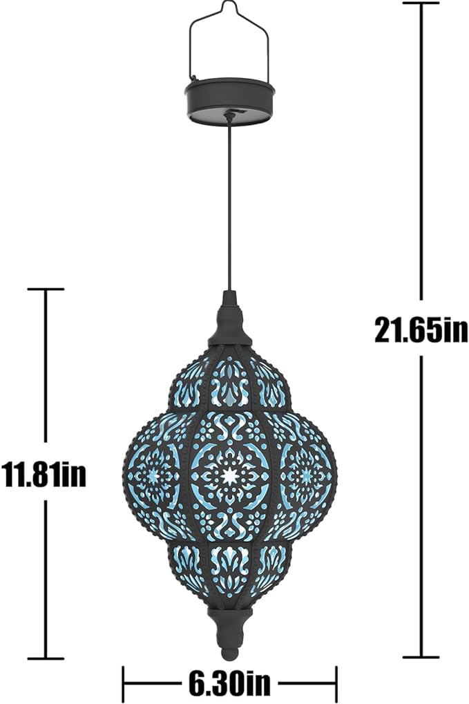 Hanging Solar Lights Outdoor Garden Decor Solar Lantern Waterproof Plastic Moroccan Outdoor Decorations for Patio Pathway Yard Backyard Garden Decorative (1, Black)