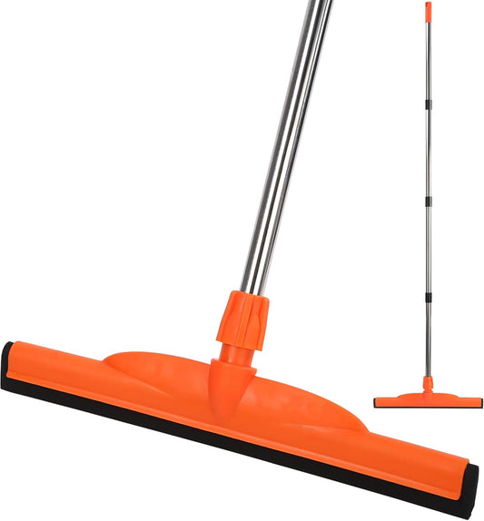 Floor Squeegee Scrubber, 17'' Heavy Duty Household Broom EVA Foam Blade Rubber Wiper Squeegee for Concrete Floor Garage Shower Bathroom Tile Scrubber 60'' Long Handle Multifunction Magic Broom(Orange)