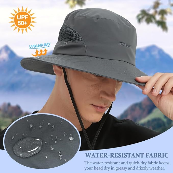 Fishing Hat, UPF50+ Wide Brim Sun Hat for Men Women, UV Protection Hiking Beach Bucket Hats Summer Safari Hat