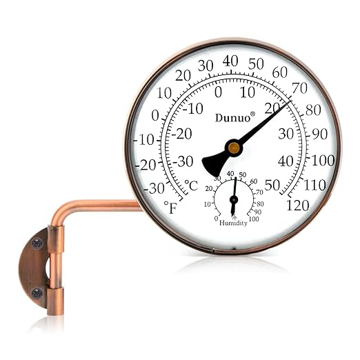 4-Inch Copper Outdoor Thermometer - Analog Temperature Gauge for Patio, Greenhouse and Garage. Decorative, Weather-Resistant, Solid Brass Swivel Design (4inch Thermo&Hygrometer)