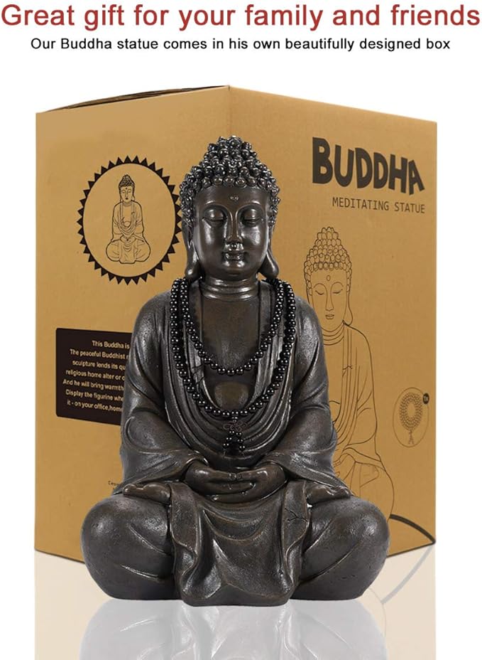 Goodeco Meditating Buddha Statue Outdoor - Large Zen Garden Buddha Sculpture,Indoor/Outdoor Statues Decoration,Decor for Home,Garden,Patio,Deck,Porch Yard Art,Antique Bronze (17 inch)