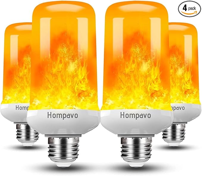 Hompavo 【Upgraded】 LED Flame Light Bulbs, 4 Modes Flickering Light Bulbs with Upside Down Effect, E26/E27 Base Flame Bulb for Halloween, Christmas,Indoor and Outdoor Decoration (White-4 Pack)