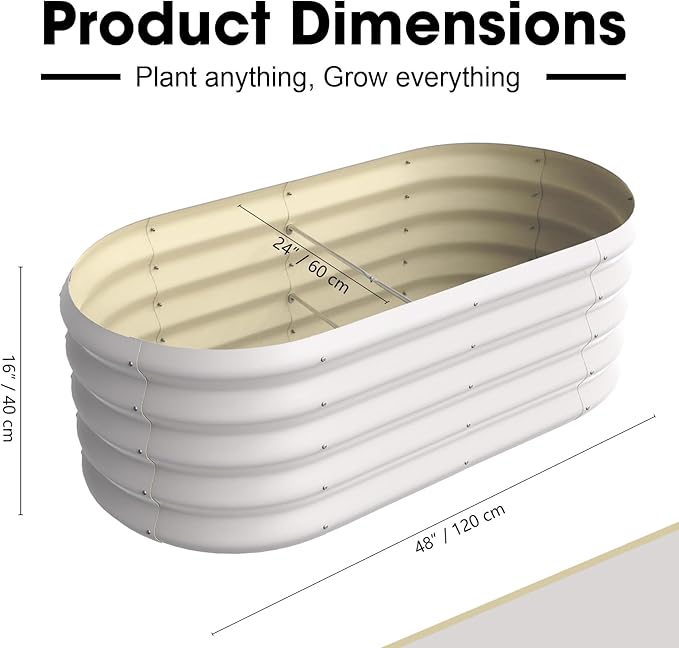 4x2ft Oval Galvanized Raised Garden Bed Kits 16" Tall Outdoor Large Metal Modular Planter Box 9-in-1 Raised Beds for Gardening,Vegetables,Fruits,Flowers & Herbs (White)
