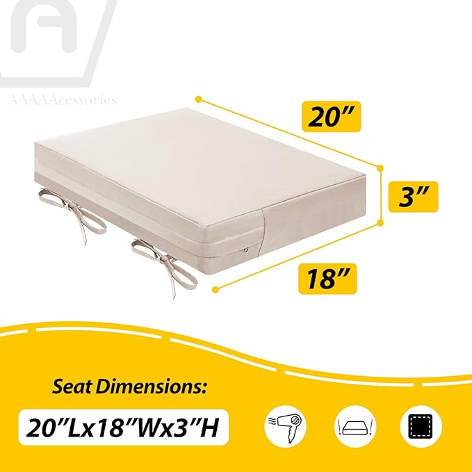 AAAAAcessories Outdoor Seat Cushions for Chairs, Waterproof, Fade-Resistant Patio Furniture Replacement Cushions, 20" x 18" x 3", Set of 2, Khaki Beige