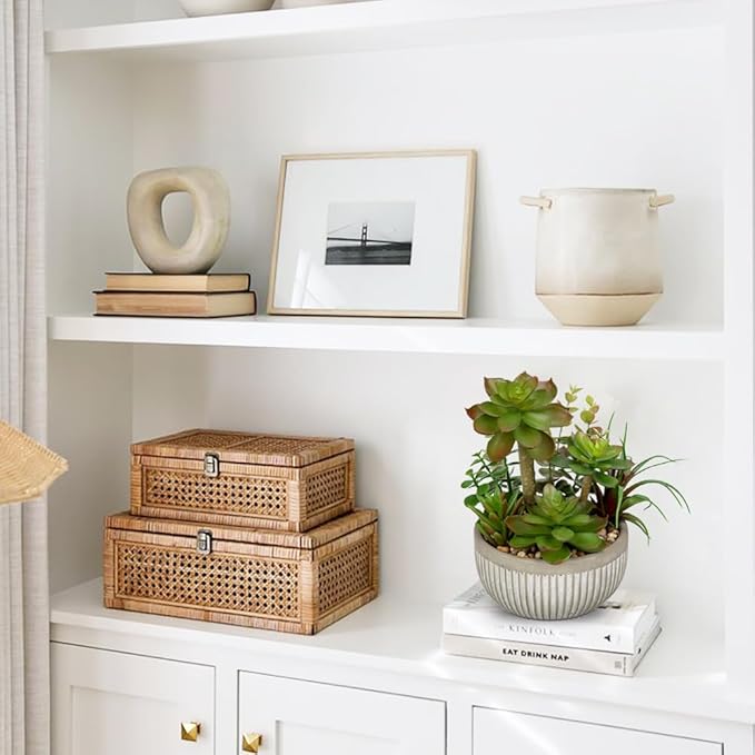 DILATATA Small Faux Plant Assorted Fake Succulents Plants Faux Succulents Arrangement Cement Potted Desk Plants Small Fake Plants for Home Table Office Bathroom Shelf Living Room Decor