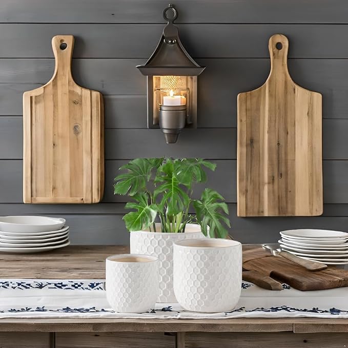 Docrin Ceramic Plant Pots Indoor: 6.5+5.3+4 Inch Planters with Drainage Holes for Home/Office - Set of 3 / White Honeycomb