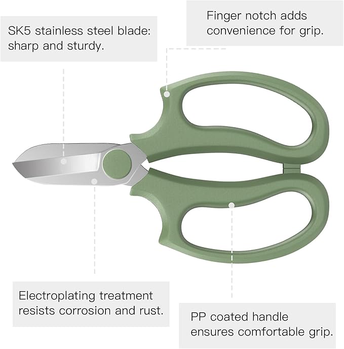 Flower Scissors, Strong Floral Shears, Premium Steel Garden Pruning Shears Floral Fruits Leaf Scissors Hand Pruner Snip Trimming Tool for Gardening Flower Arrangement, Avocado Green