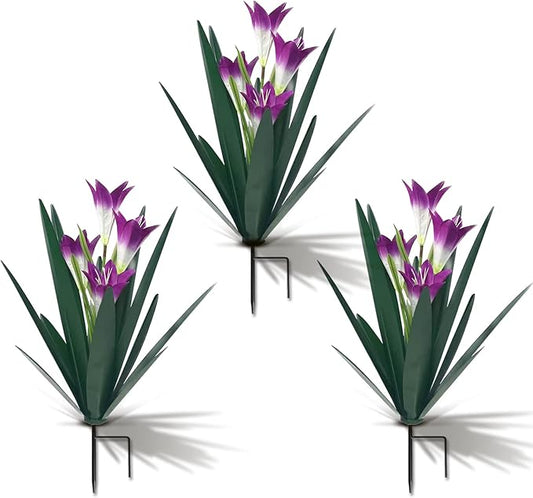 Homight Metal Agave Plant Outdoor Decoration Outdoor Garden Decoration Lily Mexican Yard Art Plant Garden Agave Lily Decorative Garden Gift… (3 Big Purple Lilies)