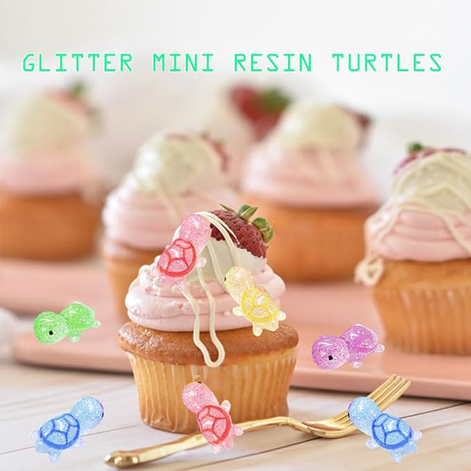 120PCS Glitter Mini Resin Turtles Sea Turtles Figurines Glow in The Dark, Cute Tiny Turtles Bulk for Cake Toppers Ocean Animal Theme Party Decor Garden Micro Landscape DIY (6 Colors)