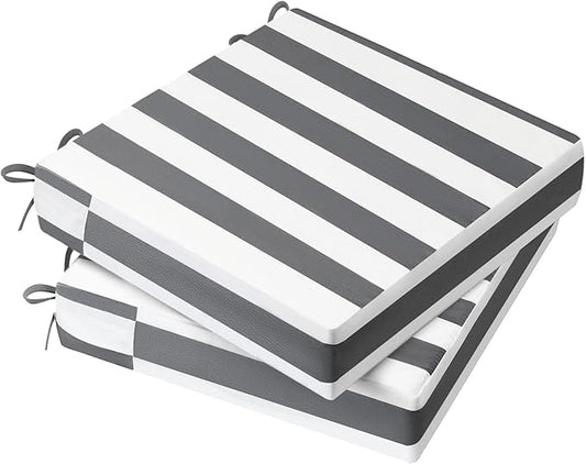 AAAAAcessories Outdoor Seat Cushions for Chairs, Waterproof, Fade-Resistant Patio Furniture Replacement Cushions, 21" x 21" x 4", Set of 2, Gray Cabana Stripe