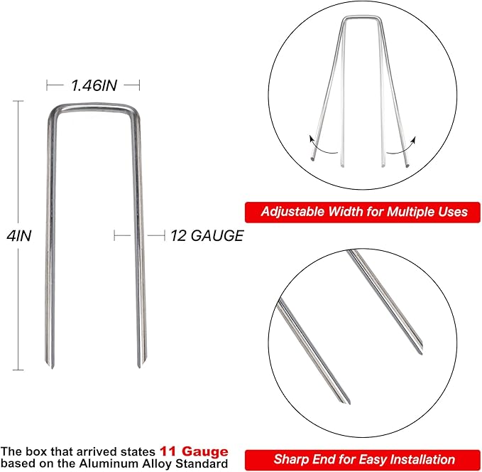 4 Inch 200 Pack Landscape Staples Galvanized Garden Stakes Anti-Rust Landscape Pins for Weed Barrier Fabric, Artificial Turf and Landscape Fabric