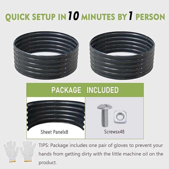 FORTUNO High Round Galvanized Raised Garden Bed Kit Box Dia 3 x H 1.5Ft (2 Pack) Metal Outdoor Flower Bed Steel Patio Ground Planter for Planting Vegetables and Herb, Dark Grey