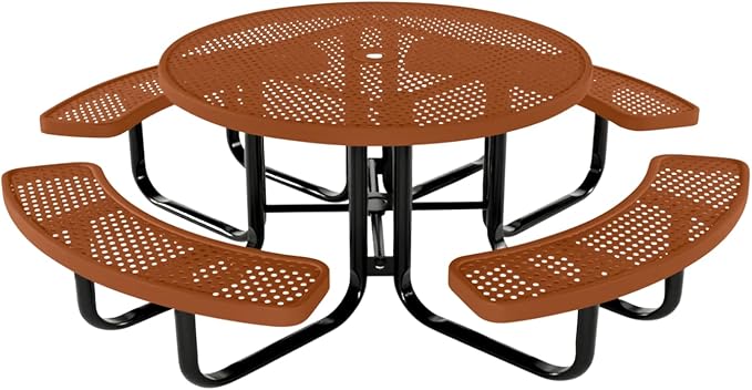 Heavy-Duty Portable Outdoor Kids Table with Umbrella Hole, Punched Steel Kids Picnic Table, Commercial-Grade, Made in America (46 in, Round, Childrens, Textured Copper)