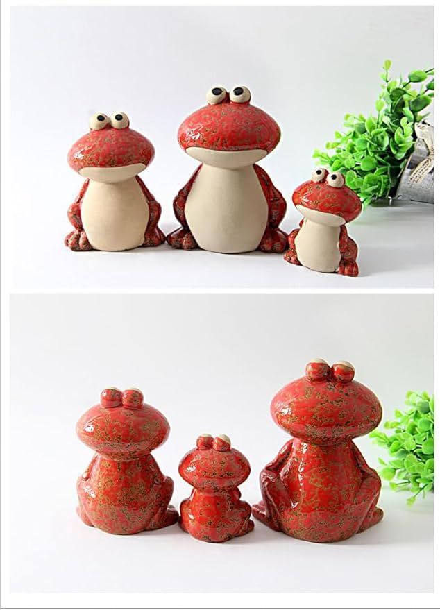 Frog Garden Decoration Set of 3,Funny Cute Ceramic Frog Garden Statues Yard Decoration Outdoor Holiday Decorations,Ideal Ornament for Outside Pond Pool Patio Front Porch Backyard (Red)