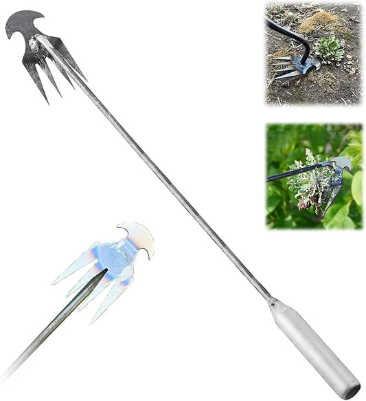 Amposei Weeding Artifact Uprooting Weeding Tool, Multifunctional Weeder, Hand Weeder Tool, Stand Up Weed Puller Tool with Handle for Garden Yard Farm Weed Removal (20in, Metal Handle)