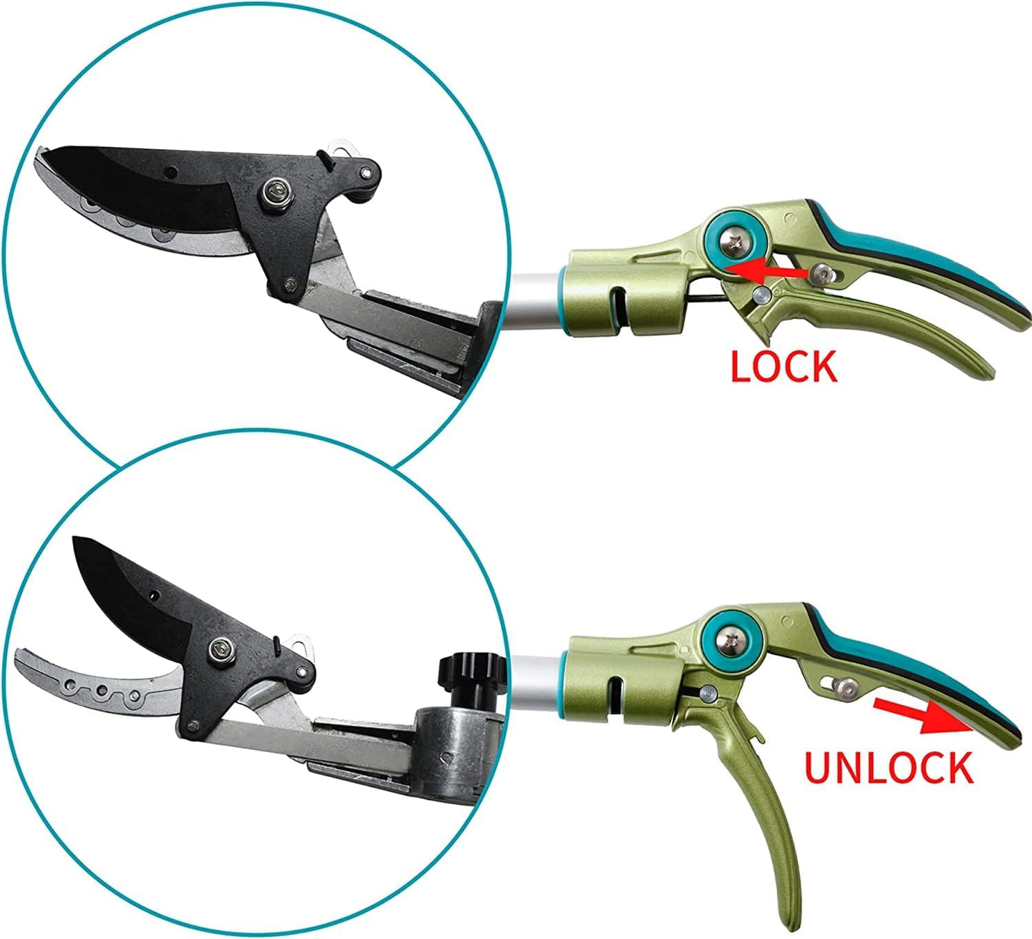 GARTOL Pruner for Garden, Cut Upto 1 Inch & Hold Telescopic Pole Pruner, Fruit Picker with Rotating Blade Head, Lightweight Aluminum Extendable Handle for Tree Branch Cutter, 7.87-13.78 FT, Silver