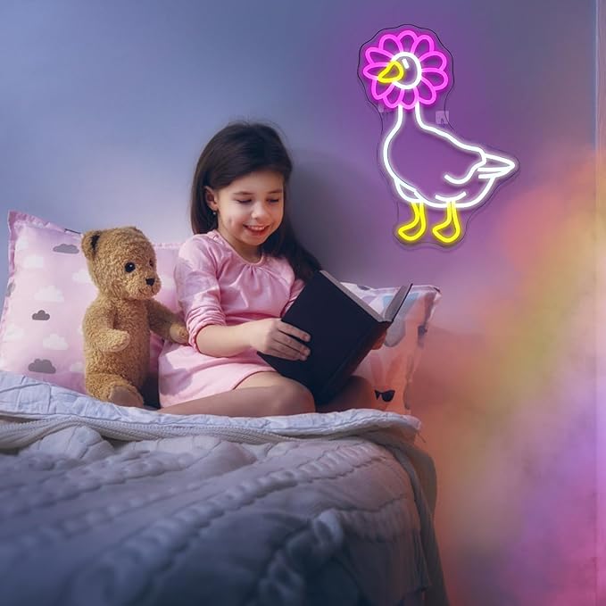 Duck Neon Sign Pink Daisy Duck Neon Signs for Wall Decor,USB Connectivity Dimmable Flower Duck Neon Light Signs for Bedroom Living Room Kids Room Apartment Home Bar Birthday Party