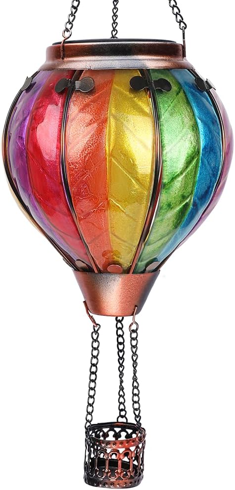 Hot Air Balloon Solar Lantern with Flickering Flame Hanging Solar Lanterns Outdoor Lights Waterproof Lanterns Decorative Garden Patio Yard Party Decor Colorful + Wavy-Colorful