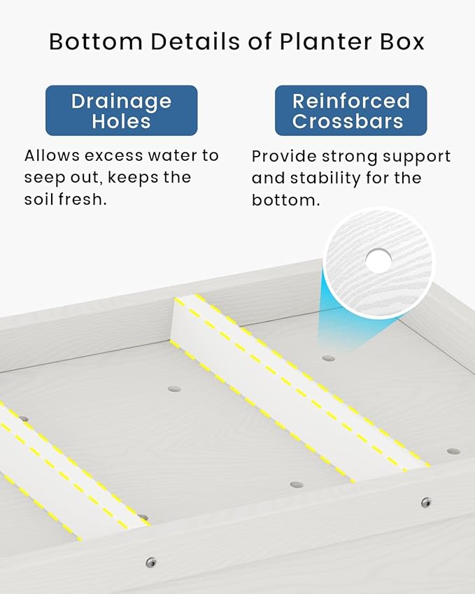 HDPE Raised Garden Bed with Legs, Outdoor Weather-Resistant Elevated Planter Box Stand for Seeds, Herbs, Flowers, Vegetables (White)