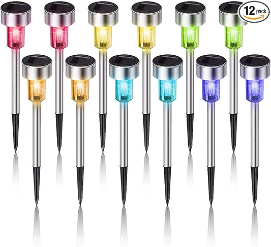 Dream Master Solar Lights Outdoor Waterproof, Stainless Steel LED Landscape Lighting Outdoor for Outside Solar Garden Lights for Pathway, Walkway, Patio, Yard, Lawn - 12 Pack (Multicolor)