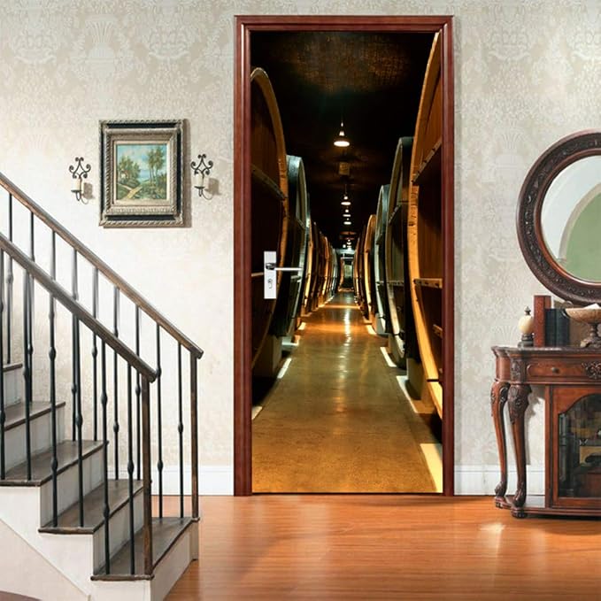 3D Door Stickers Murals Peel and Stick - Wine Cellar - Door Wallpaper Self-Adhesive Door Decals Removable PVC Waterproof Door Poster for Bedroom Living Room Door 37.4" x 78.7"