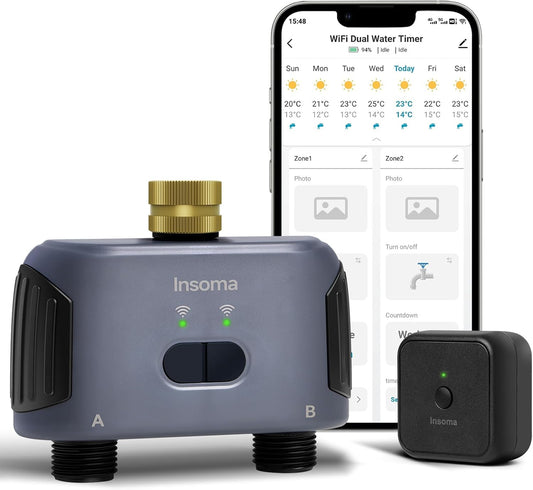 2 Zones WiFi Water Timer Brass Inlet, Sprinkler Timer for Garden Hose, APP Remote Control WiFi Hose Timers with Gateway, Voice Control with Alexa, Rain Delay and Manual Mode for Yard Lawn Watering
