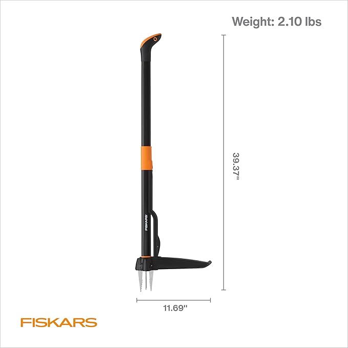 Fiskars 4-Claw Stand Up Weed Puller Tool, Gardening Hand Weeding Tool with 39" Long Ergonomic Handle with Easy-Eject Mechanism