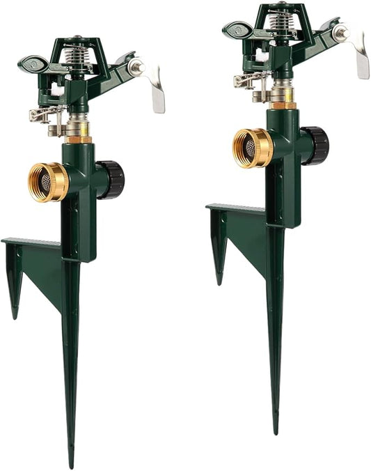 2 Packs Green Garden Sprinklers, Zinc Alloy Water Bird Sprinkler on Metal Base, Adjustable 360 Degree Lawn Irrigation for Yard