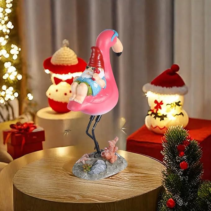 Gnome Garden Statue Funny Gnome Reclining on Flamingo Figurines, Resin Garden Gnomes Fall Decorations Outdoor for Patio Yard Lawn Porch, Ornament Gift