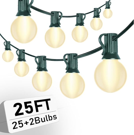 G40 Globe Christmas Lights Outdoor, 25FT Frosted White String Lights with 27 Incandescent Bulbs, Hanging Patio String Lights Waterproof for Indoor Home Garden Backyard Holiday Party Xmas Tree Decor