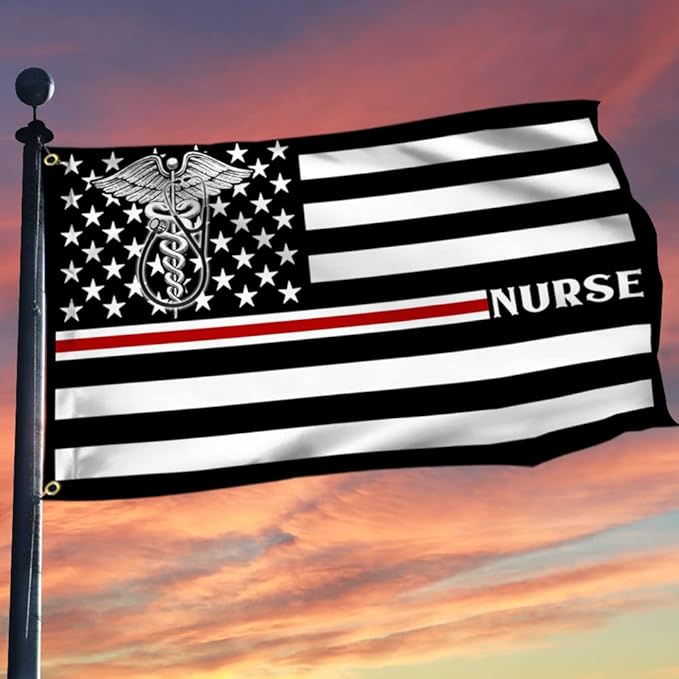 FLAGWIX American Flag-Nurse Flag Thin Red Line Nurse Grommet Flag TRN1388GFv1, 3x5 ft., No Flag Pole Rings-USA Heavy Duty Flags Canvas Cotton-Durable Indoor Outdoor Flag