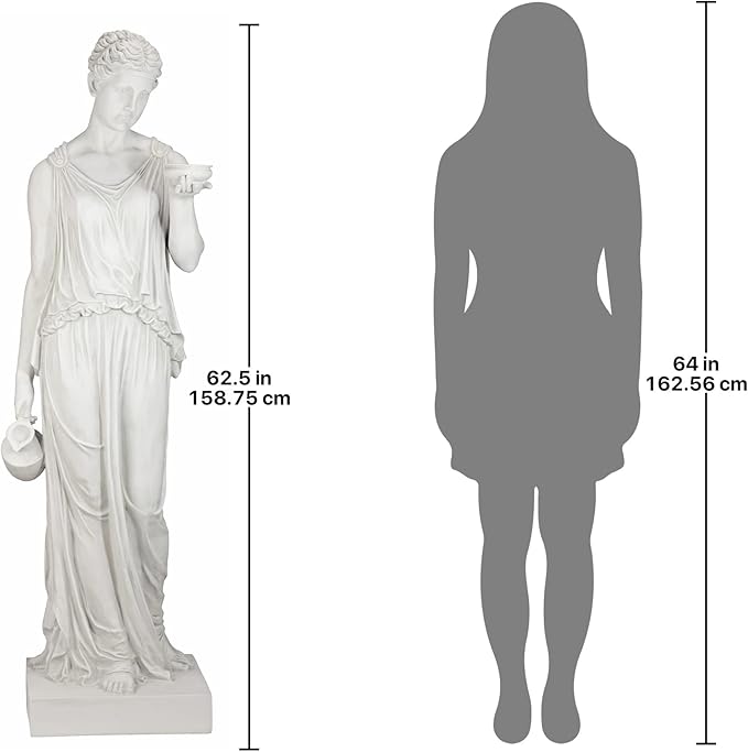 Design Toscano Hebe Greek Woman Patron of Youth Indoor/Outdoor Garden Statue, Estate Size, 62 inches tall, Cast Stone Resin, Antique Stone Finish