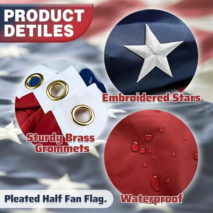 4Pack American Bunting Flag 2x4 Ft Patriotic Bunting Flags 4th of July Decor Outside Porch USA Pleated Half Fan Flag Decorate Garden Embroidered Star Red White & Blue Stripe Banner