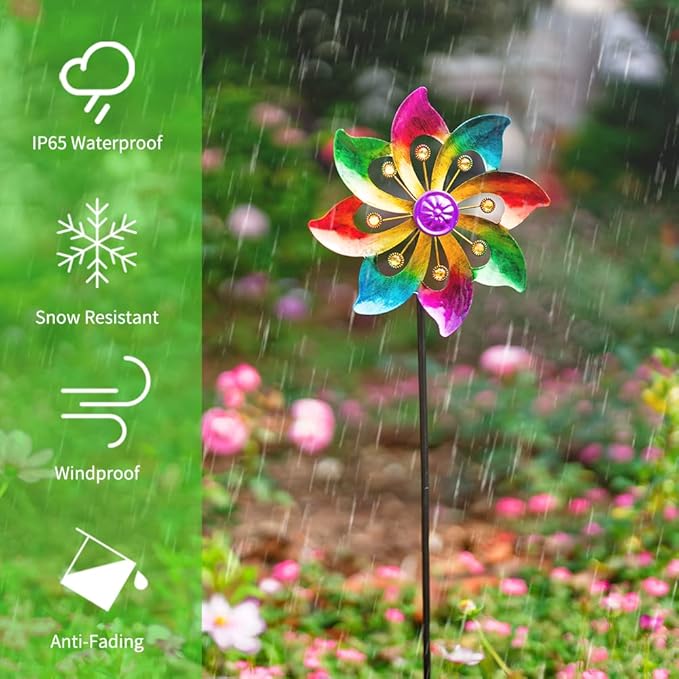 DREAMYSOUL 2 Packs Outdoor Metal Wind Spinner, Colorful Pinwheels for Yard and Garden, Kinetic Rainbow Spinner Wind Sculpture Garden Decor
