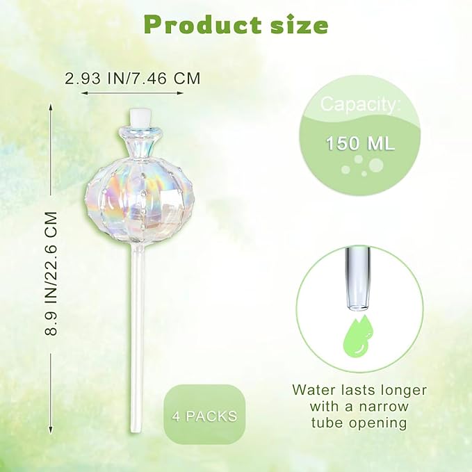 4 PCS Plant Self Watering Globes 8.9 Inch Self Watering Planter Insert Glass Water Globes for Indoor Plants & Outdoor Plants