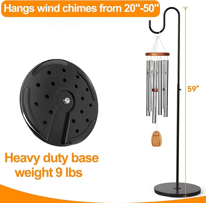 2 Pack Plant Stand Indoor Outdoor, Heavy Duty Wind Chime Holders, Hanging Plant Stand, 33" - 59" Adjustable Shepherds Hooks, Hold 16 lbs - Black