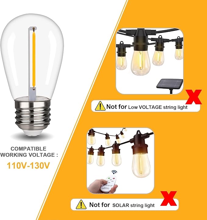 15 Pack S14 LED String Light Bulbs, 1W Shatterproof & Waterproof Outdoor Indoor Replacement Bulbs, E26 Base Edison LED Light Bulbs Warm White 2200K. (S14 15Pack)
