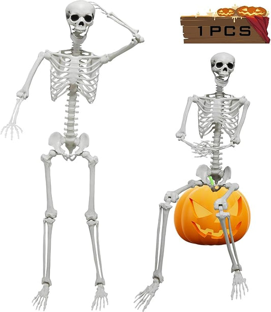 DINESIL 6Ft/185cm Halloween Skeleton, Life Size Skeleton Halloween Realistic Full Body Bones with Movable Joints for Halloween Party Haunted House Indoor Outdoor Decoration