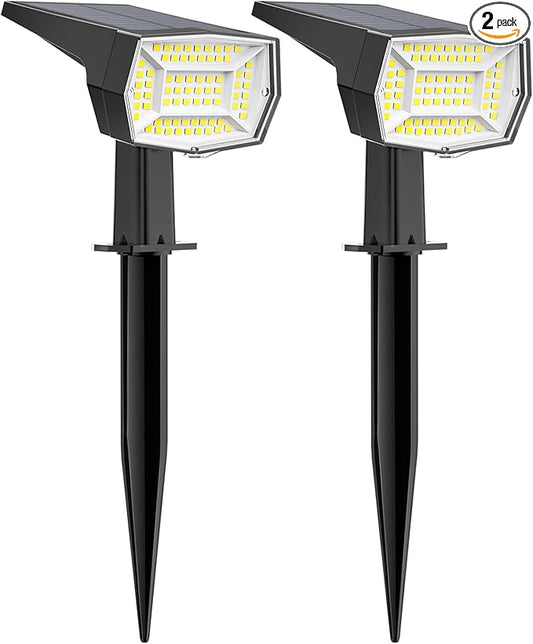 Fabrito 72 LEDs Solar Spot Lights Outdoor Waterproof, 3 Modes Landscape Spotlights, Dusk to Dawn Solar Powered Flood Wall Lights for Outside, Solar Garden Lights for Yard Porch 2 Pack (Cool White)