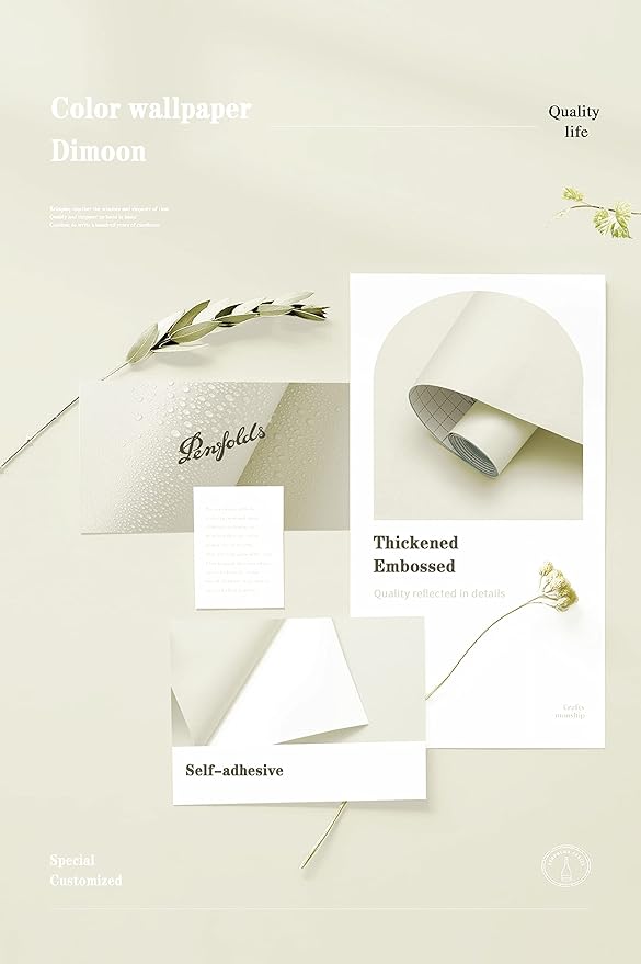 Dimoon 236''x17.7'' White Peel and Stick Wallpaper Contact Paper Modern Self Adhesive Wall Paper Removable Renter Friendly Textured Solid Color Shelf Cabinet Vinyl Roll (236''x17.7'',Cream White)