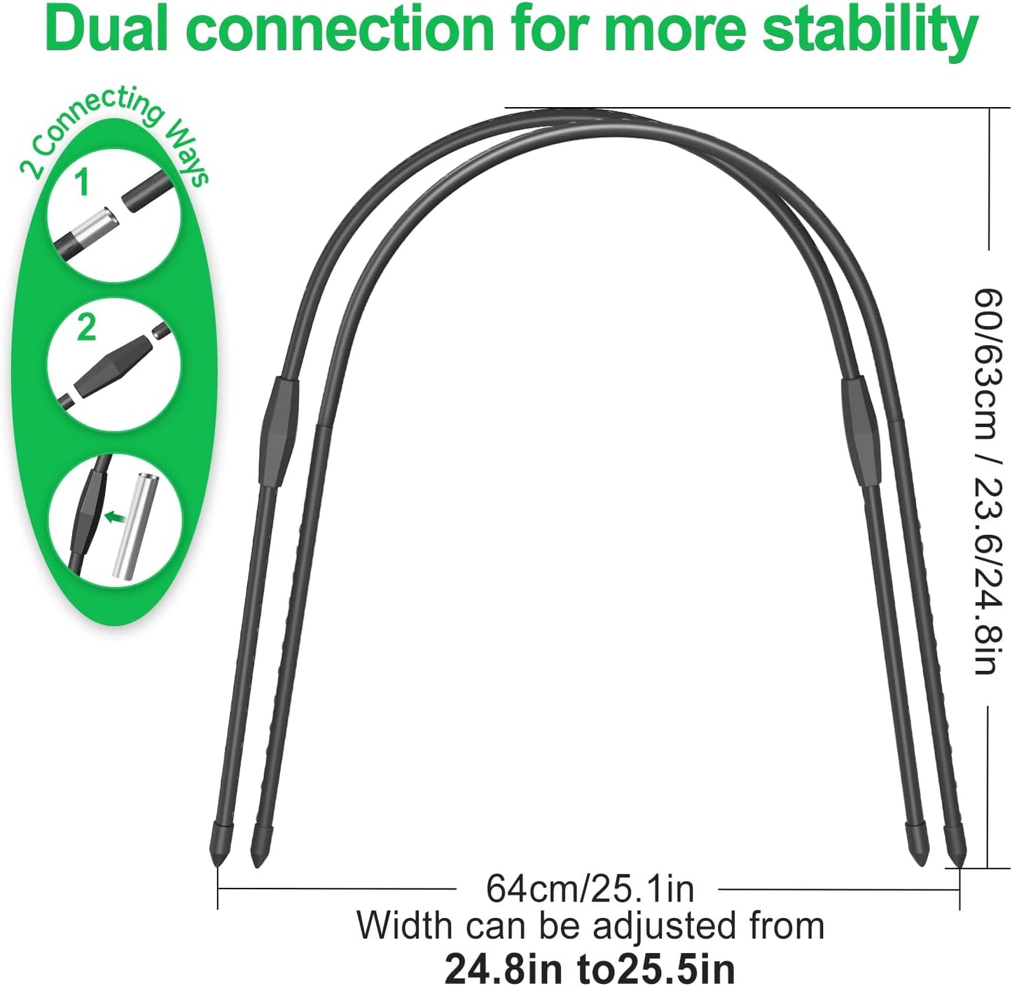 FOTMISHU 8pcs Garden Hoops for Raised Beds, 23.6" x 25.6“ Greenhouse Hoops for Cover Garden Netting, Rust-Free Garden Tunnel, Reuseable Gardening Supplies for Plants (8pcs M- 23.6" x 25.6“)