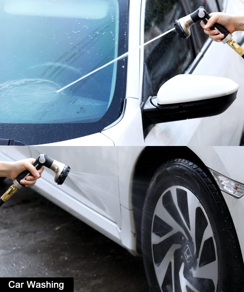 ESOW Garden Hose Nozzle 100% Heavy Duty Metal, Water Hose Sprayer with 8 Watering Patterns, Thumb Control On Off Valve, High Pressure Nozzle Sprayer for Watering Plants, Car and Pet Washing, Black