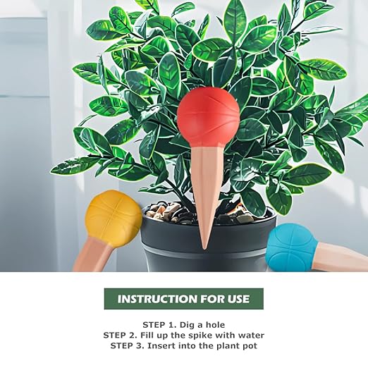 4 Pack Terracotta Watering Spikes, Vacation Self-Watering Planters Devices - Continuous Moisture with Slow Release Watering System - Perfect for Indoor Outdoor Plants (Basketball)